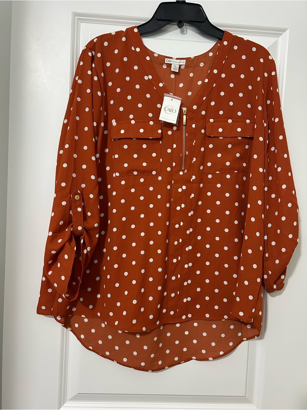 NWT Cato Polka Dot Rust Button-Detail Women’s Blouse Size XL